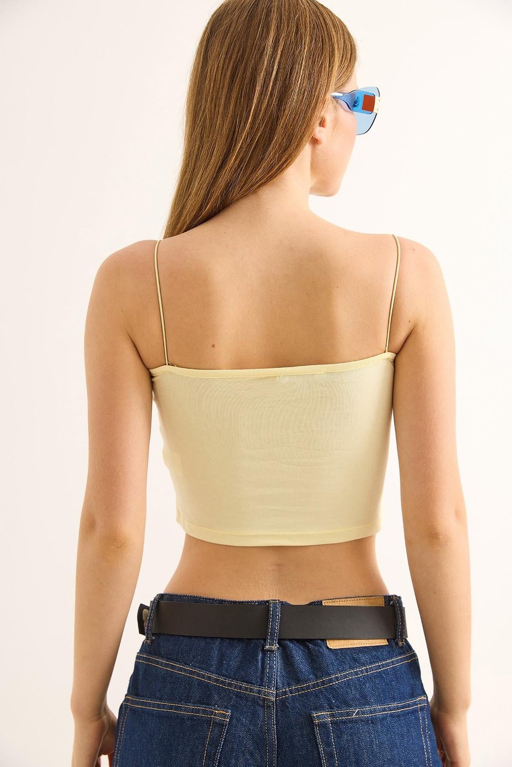 Sarı İp Askılı Crop Bluz