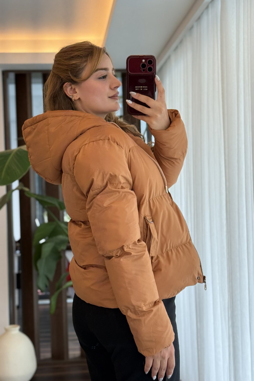 Taba Bağcıklı Kapüşonlu Mont