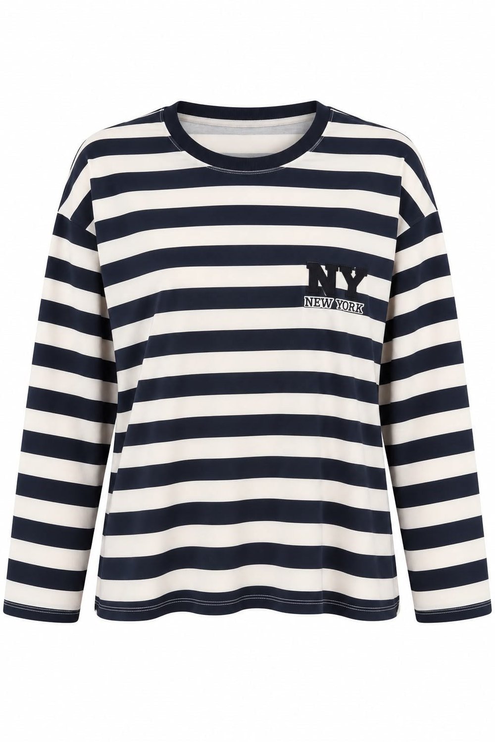 Lacivert Çizgili Baskılı Oversize Sweatshirt