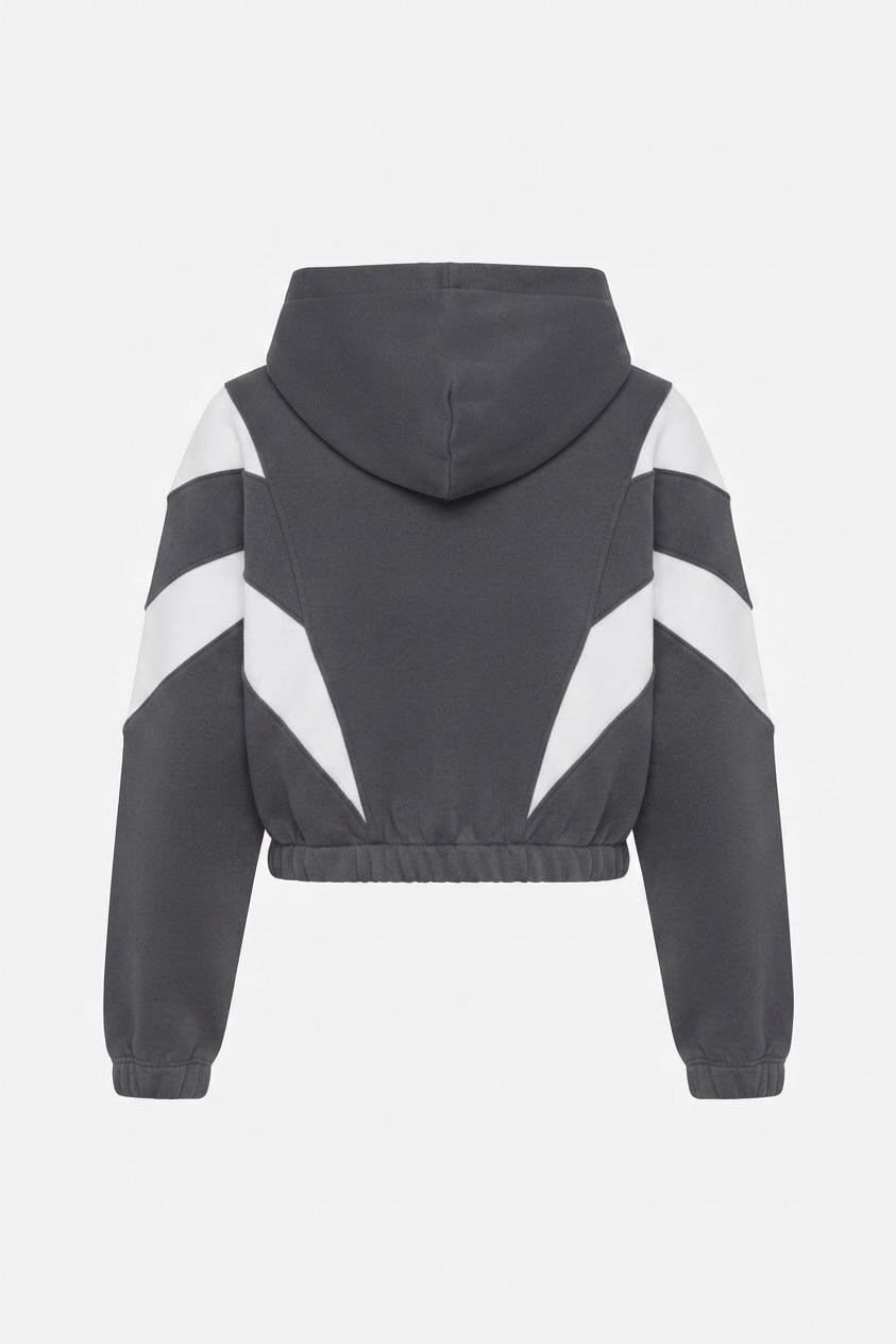 Antrasit Şerit Detaylı Kapüşonlu Sweatshirt