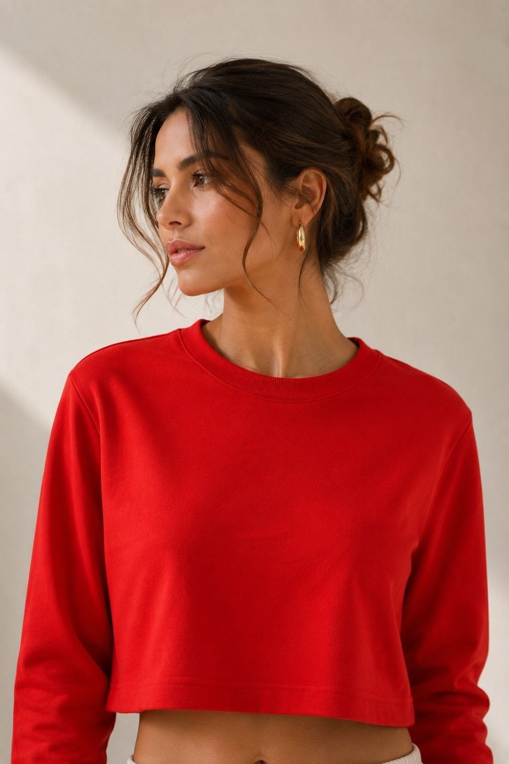 Kırmızı Bisiklet Yaka Crop Sweatshirt