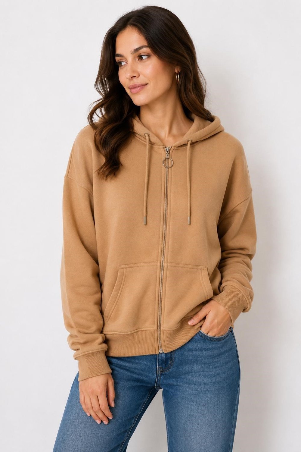 Sütlü Kahve Fermuarlı Sweatshirt