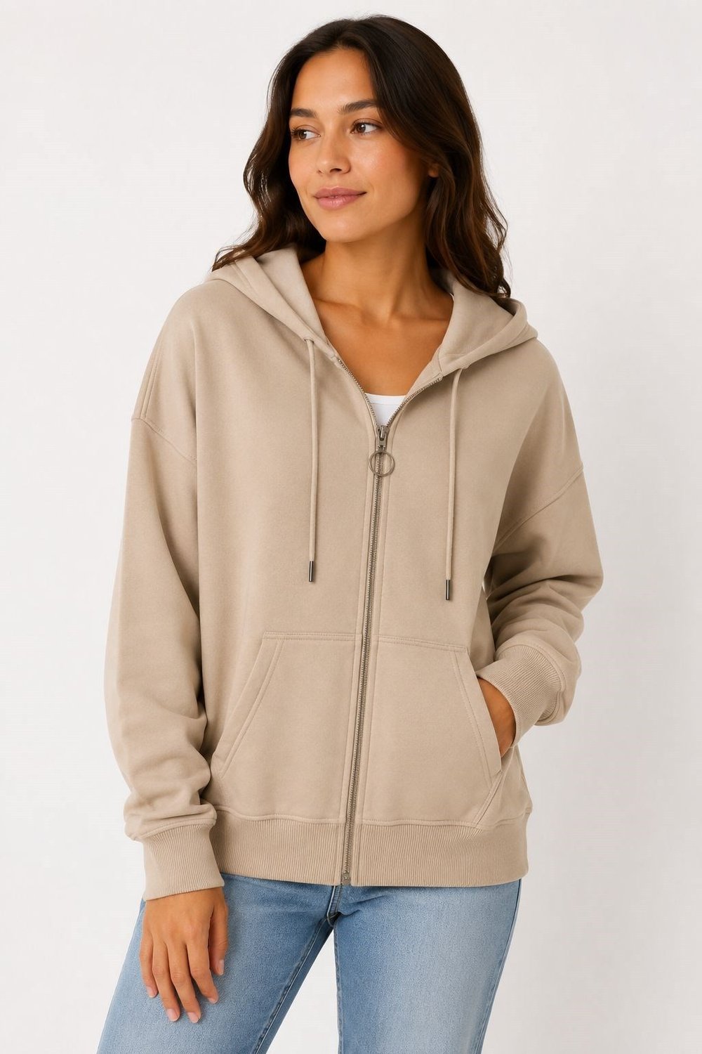 Vizon Fermuarlı Kapüşonlu Sweatshirt