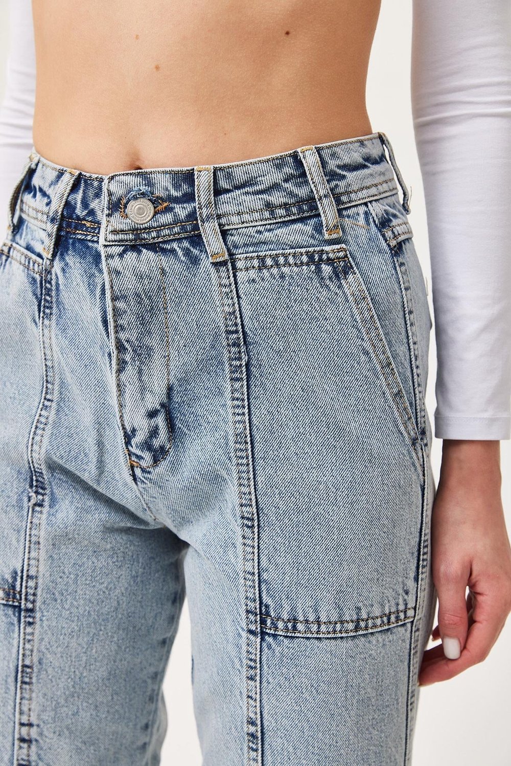Mavi Yıkamalı Baggy Kot Pantolon