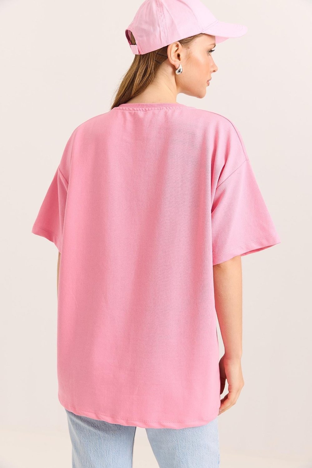 Pembe Brooklyn Baskılı Oversize Tişört