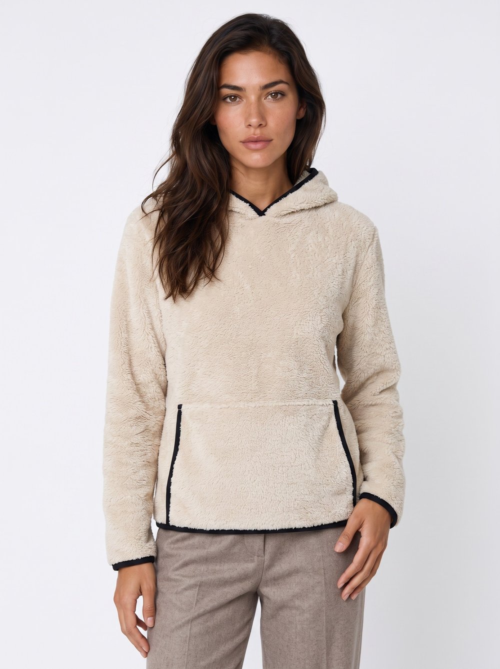 Bej Şeritli Welsoft Sweatshirt