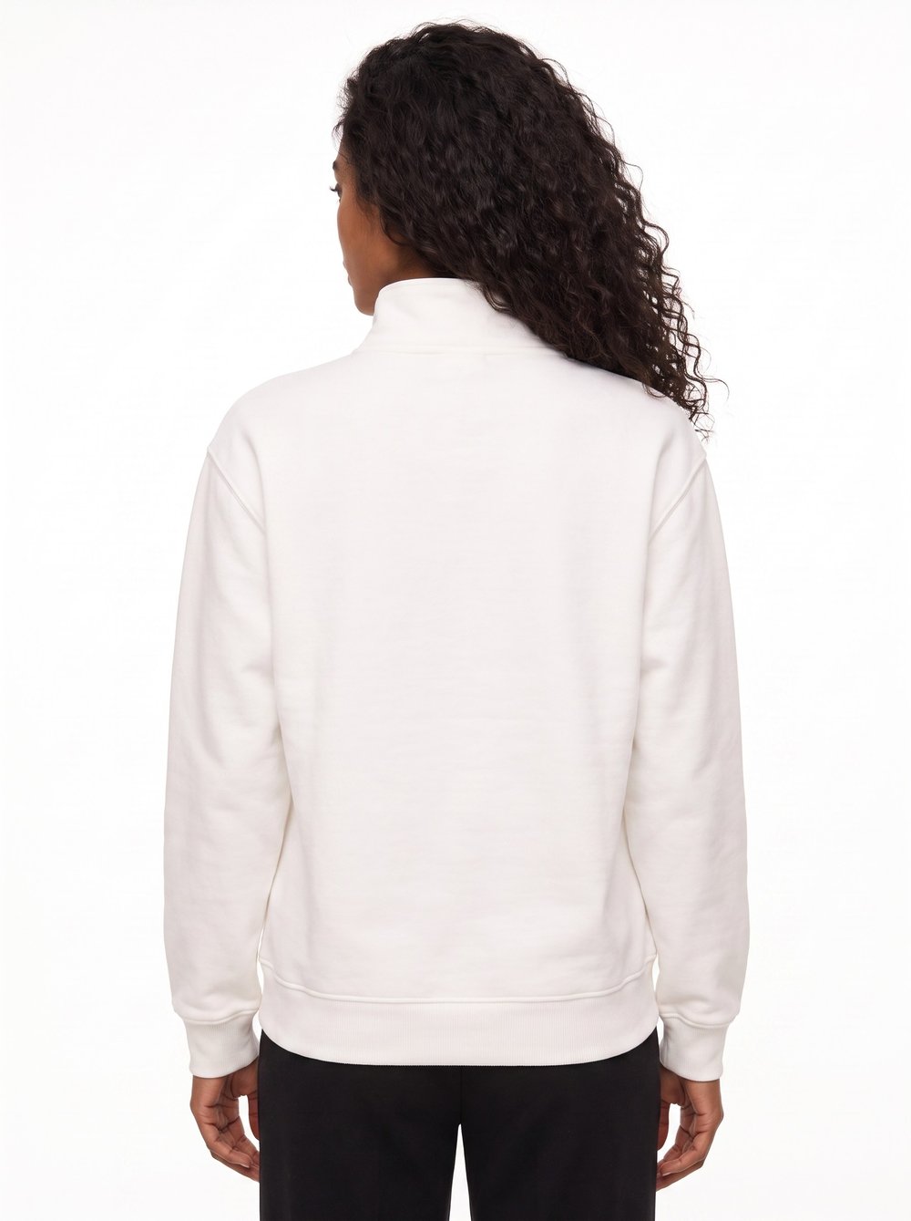 Beyaz Nakışlı Fermuarlı Oversize Sweatshirt