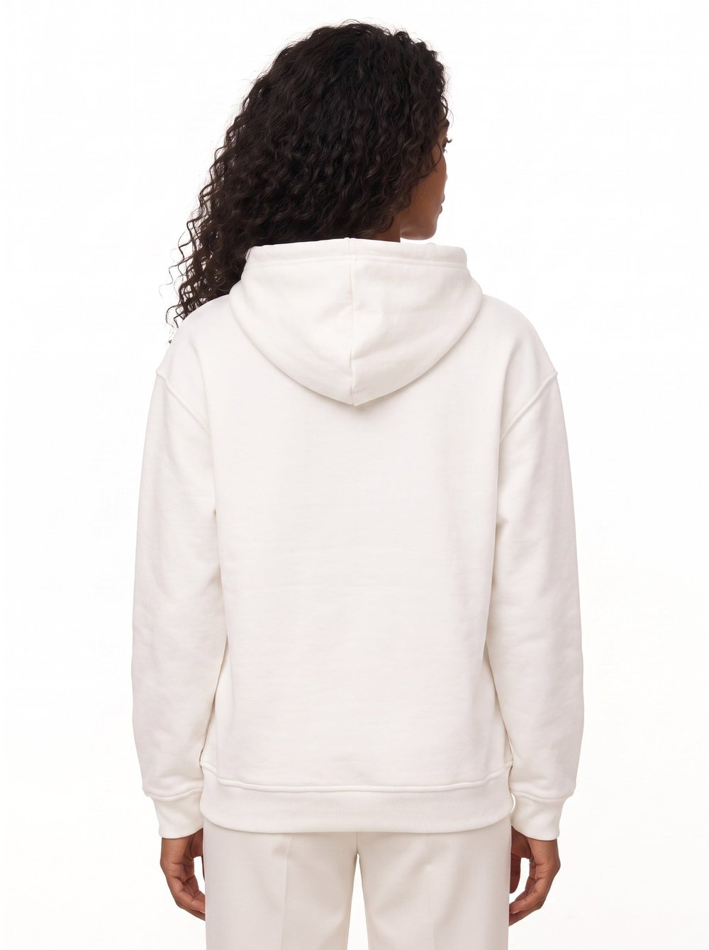 Beyaz Oversize Baskılı Kapüşonlu Sweatshirt