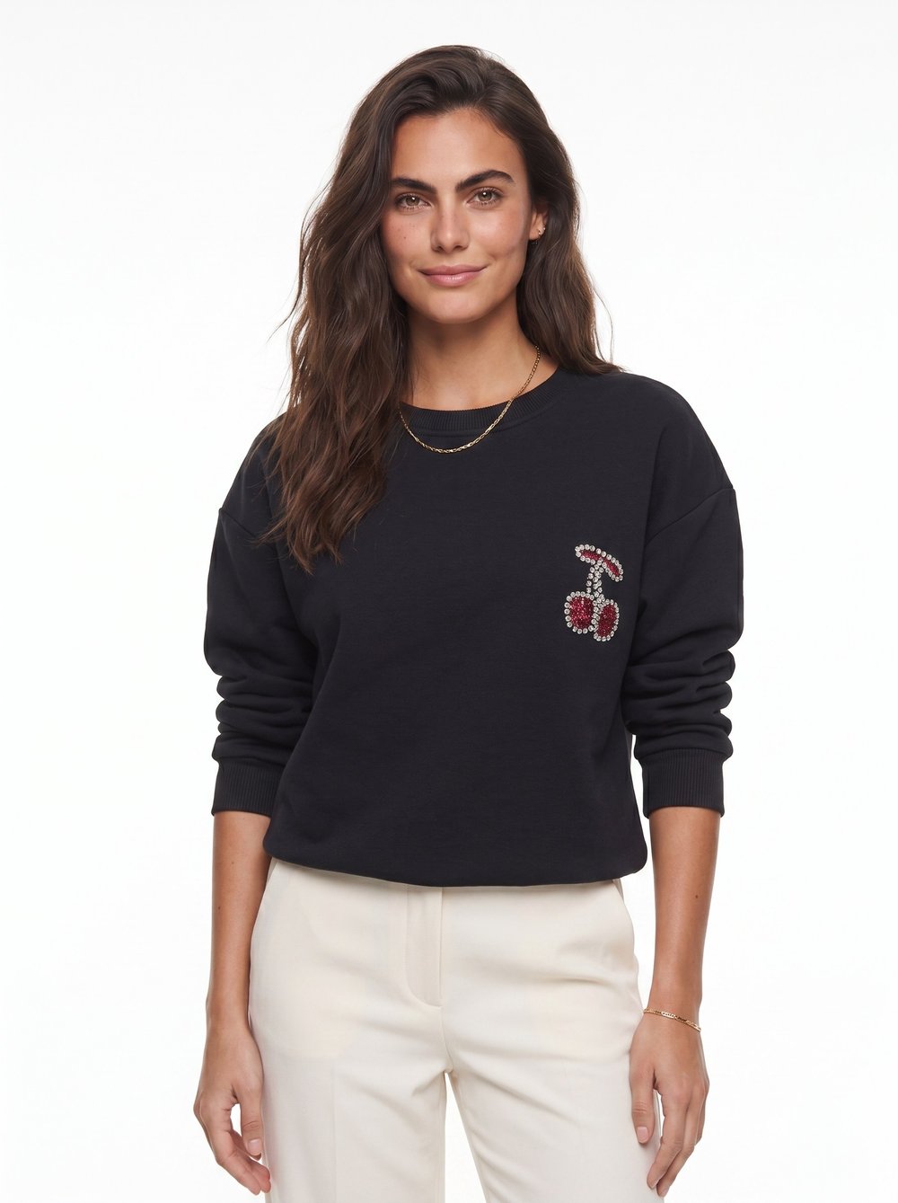 Siyah Kiraz Taşlı Sweatshirt