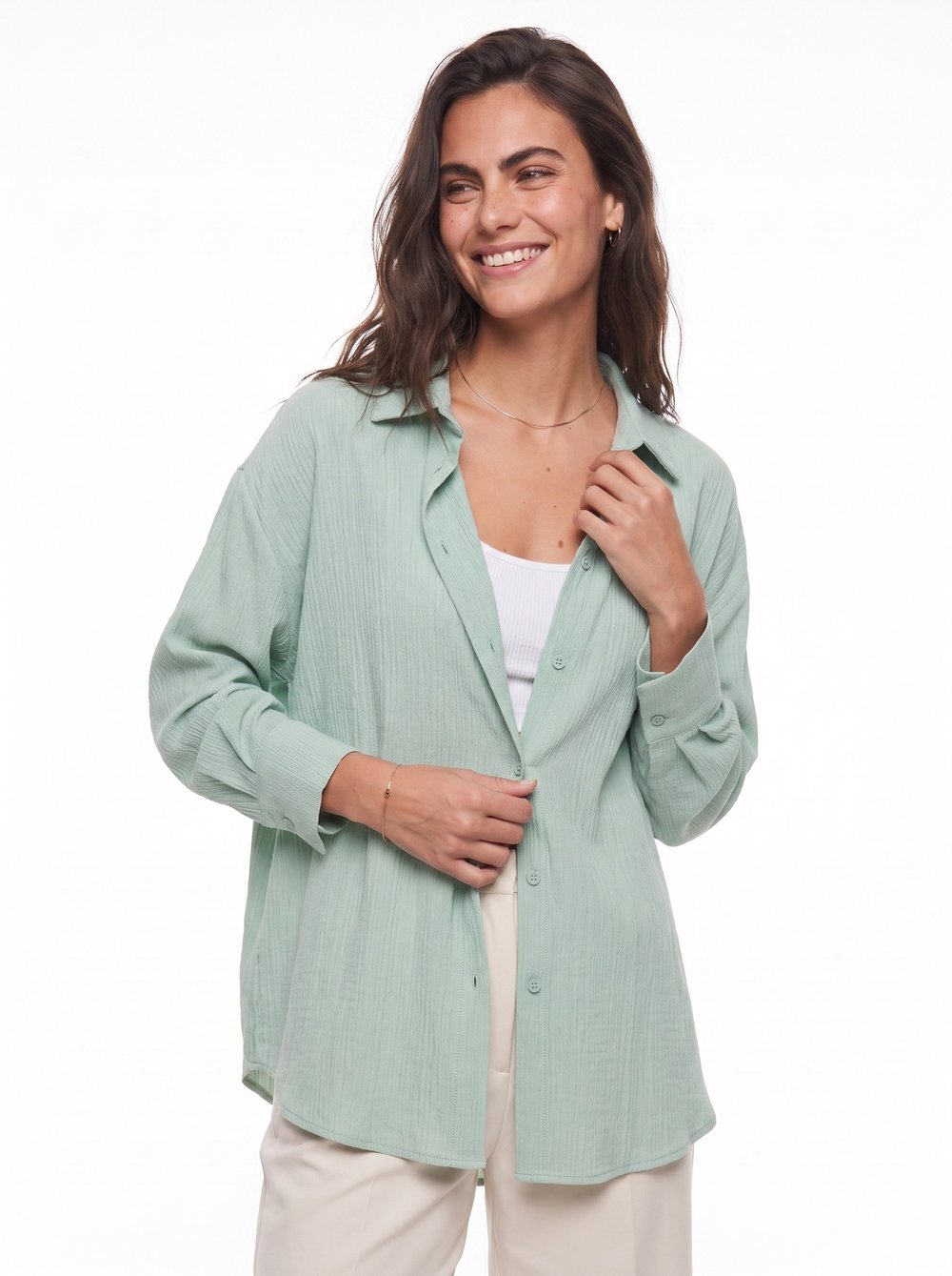 Mint Yeşili Oversize Bürümcük Gömlek