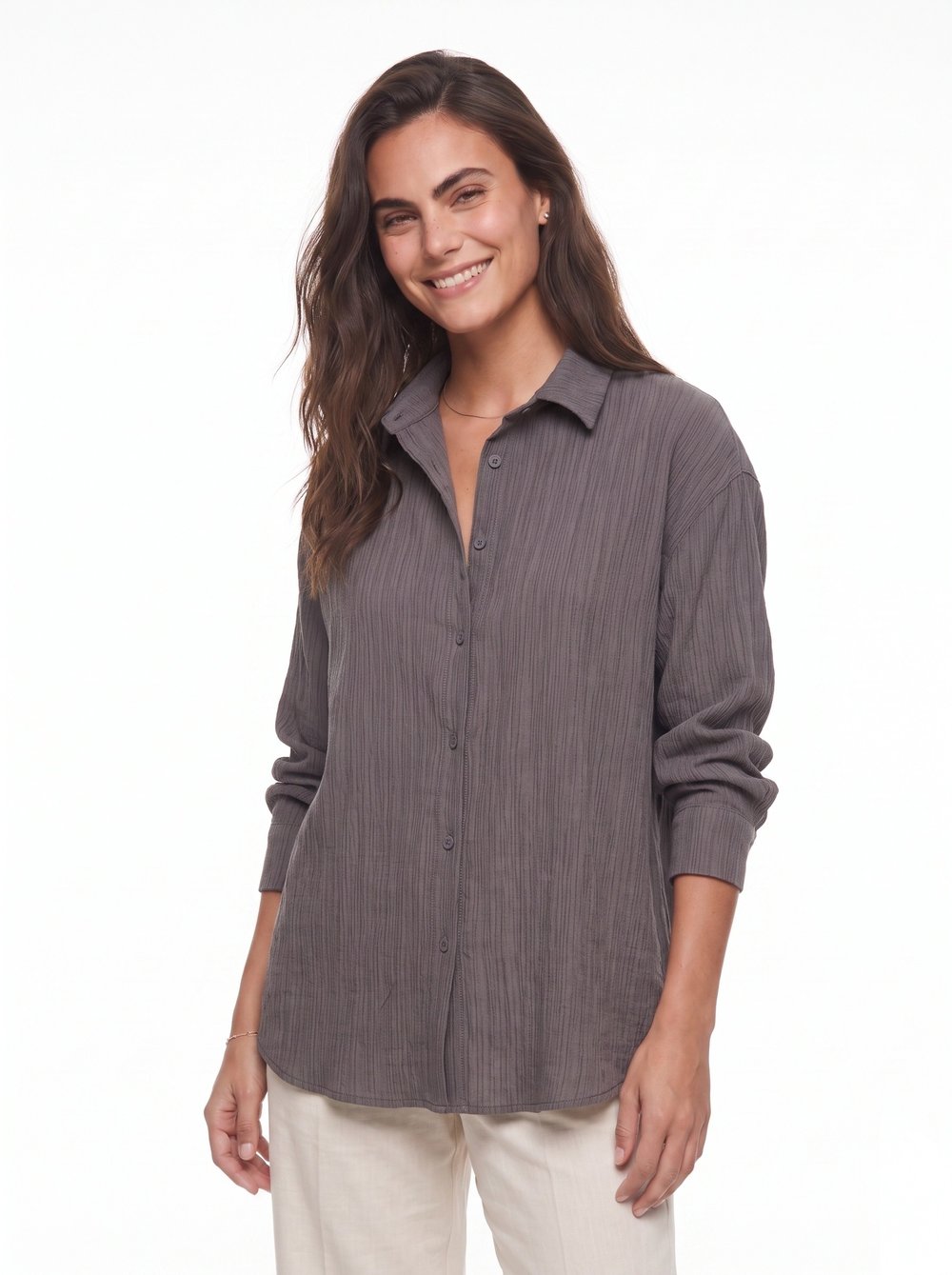 Füme Oversize Bürümcük Gömlek