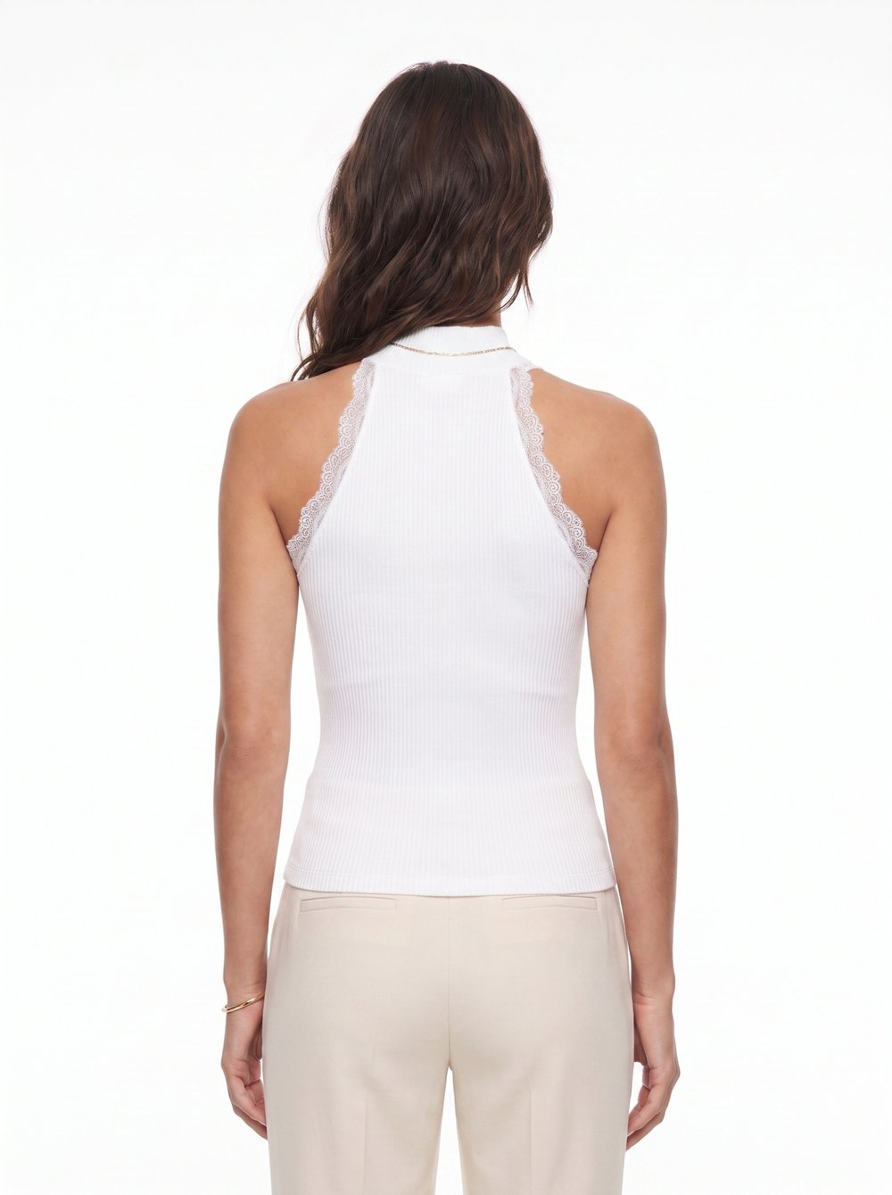 Beyaz Dantelli Halter Yaka Bluz