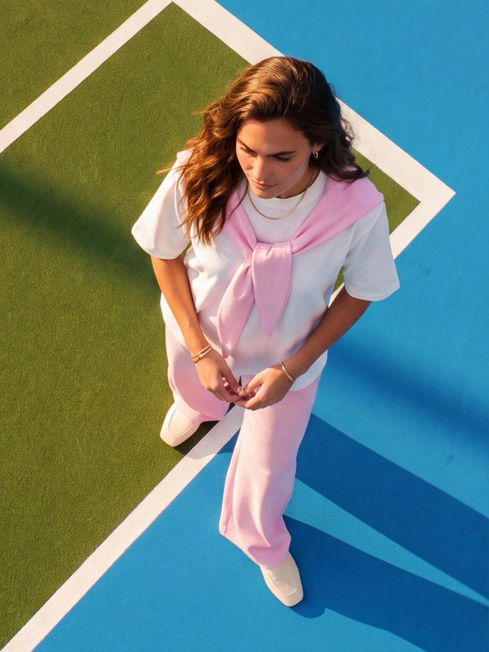 Pembe Beyaz Şal Detaylı Takım
