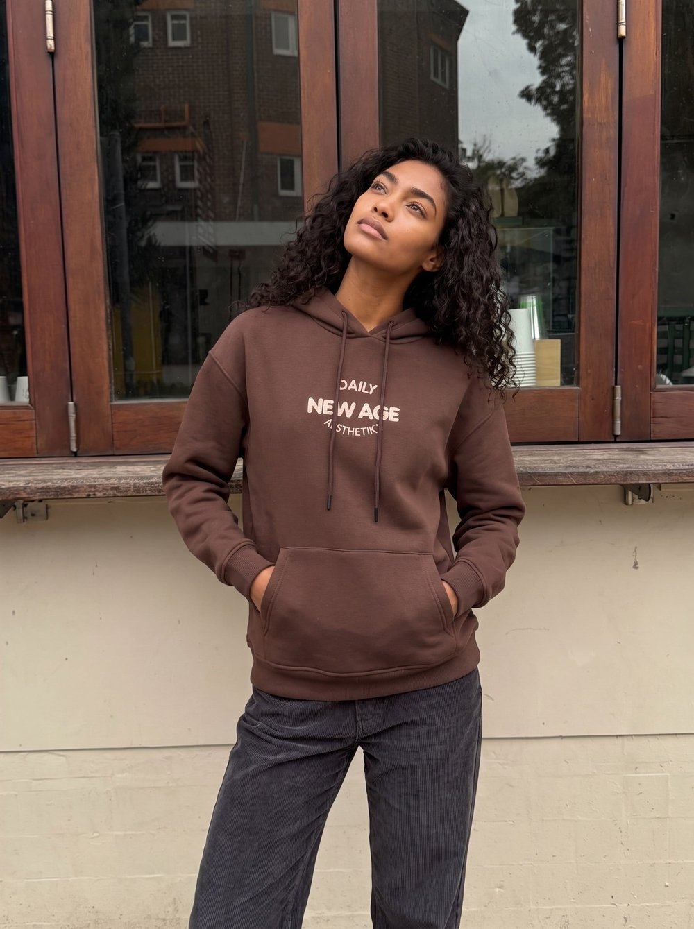 Kahve Oversize Kapüşonlu Kanguru Sweatshirt