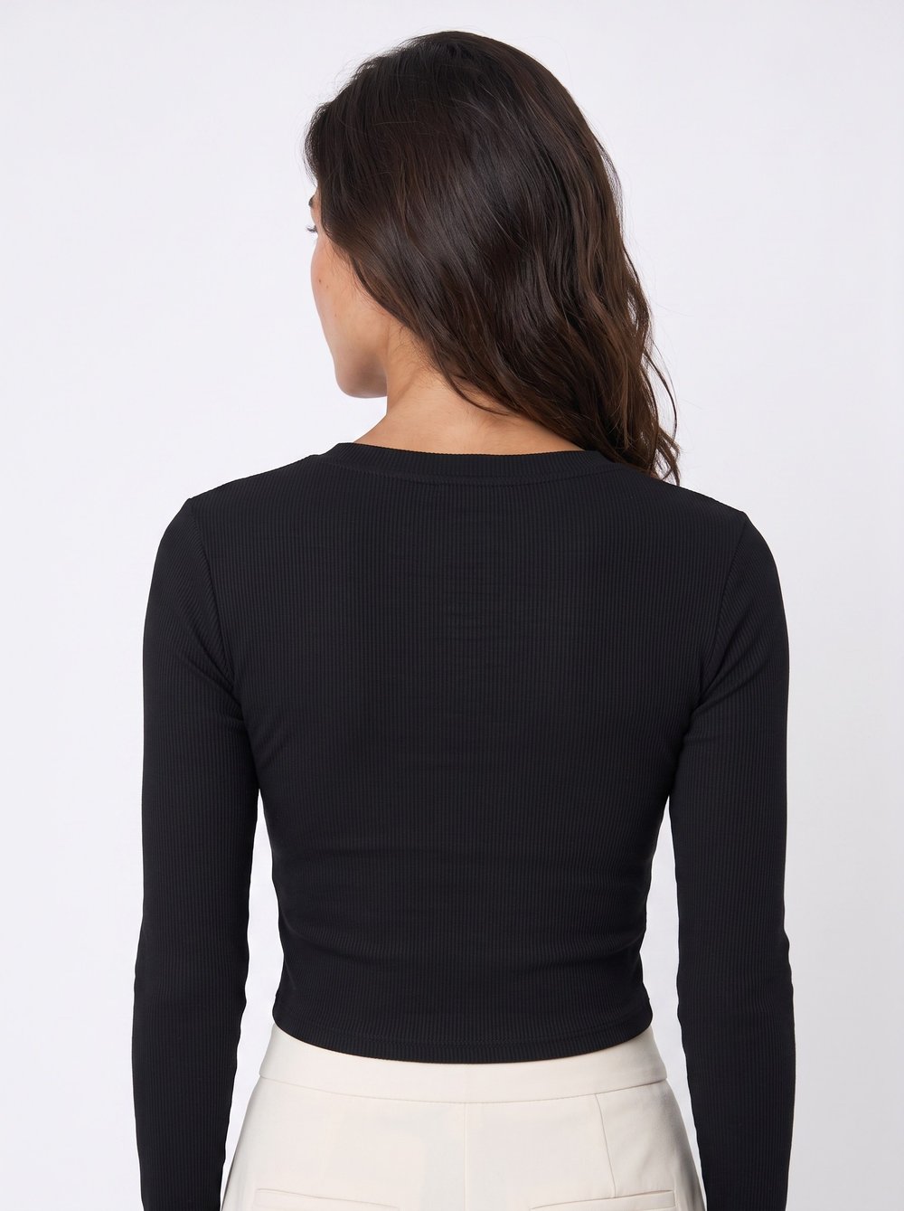 Siyah Dekolteli Kaşkorse Crop Bluz
