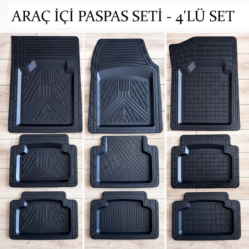 Araç İçi Paspas Seti - 4'lü Set - Karışık Desenler - Kauçuk - Kaymaz Yüzey
