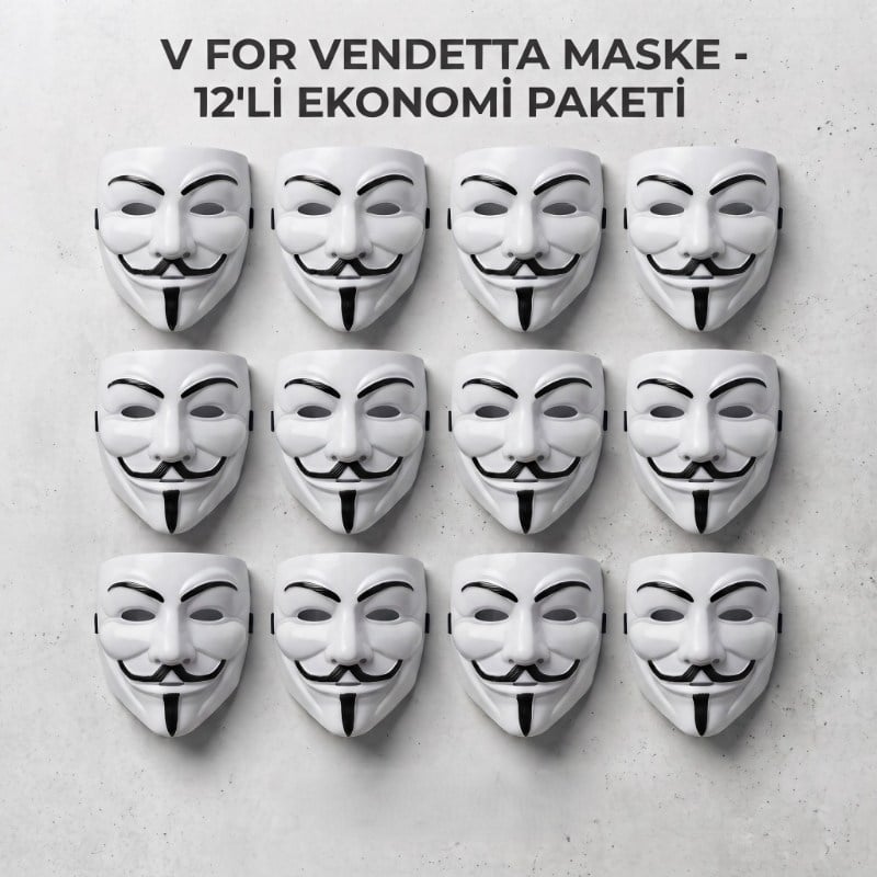 V for Vendetta Maskesi - 12'li Paket - Plastik