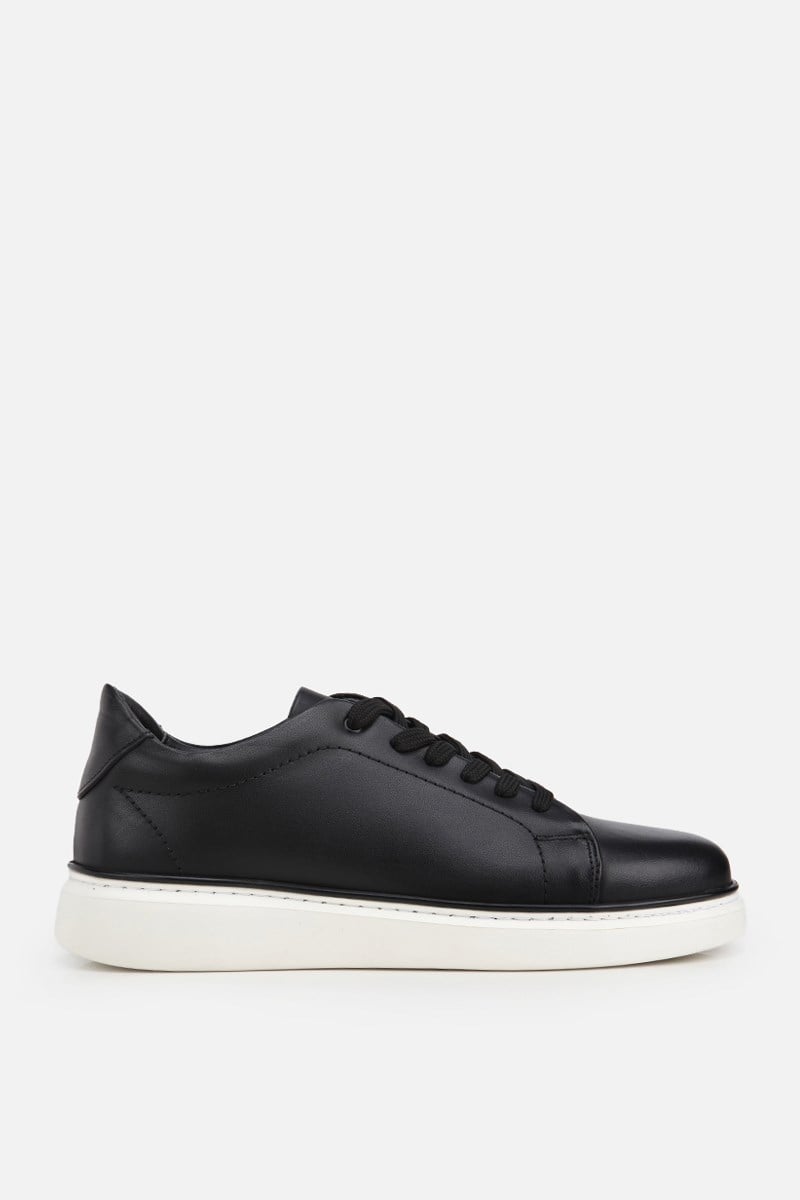 Erkek Siyah Bağcıklı Kalın Tabanlı Günlük Sneaker
