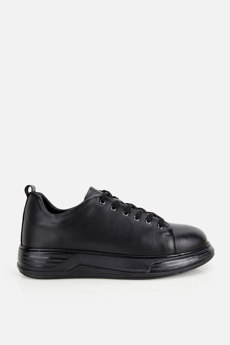 Erkek Siyah Deri Bağcıklı Günlük Sneaker