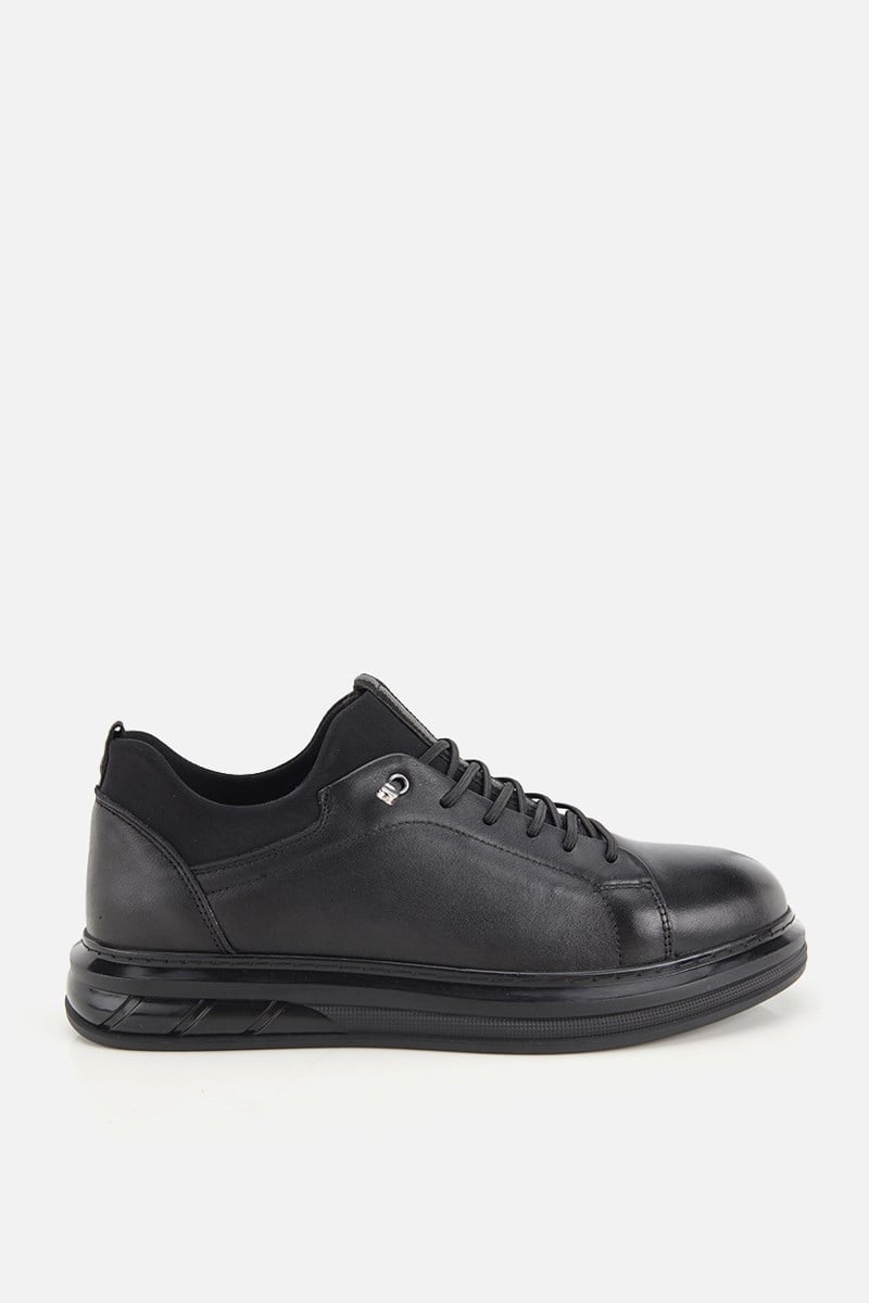 Erkek Siyah Deri Bağcıklı Sneaker