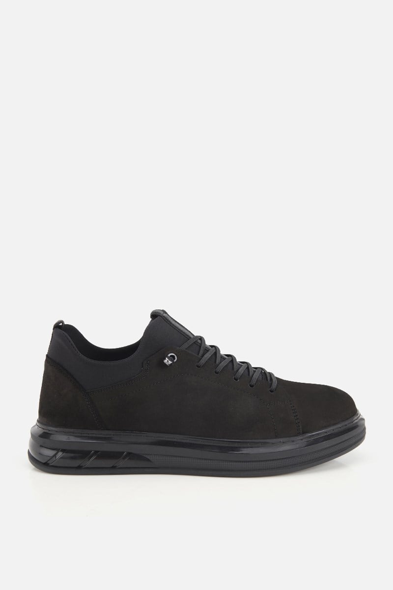 Erkek Siyah Nubuk Deri Bağcıklı Sneaker