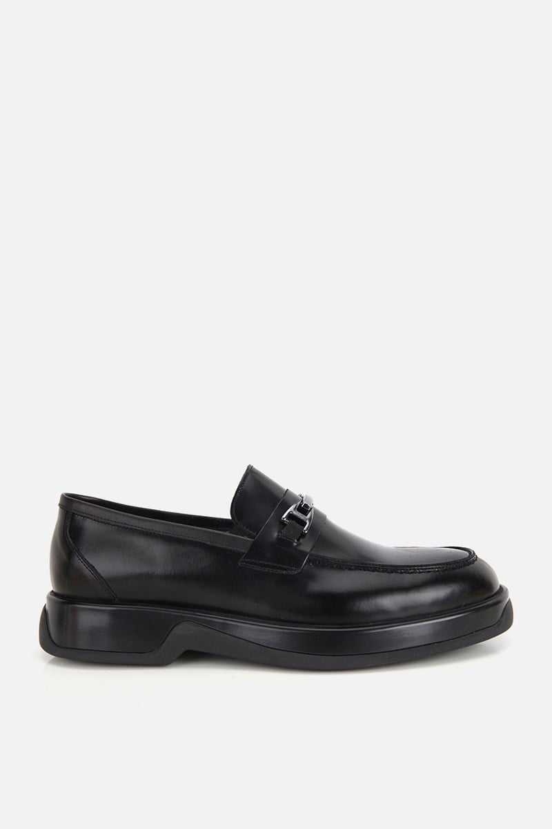 Erkek Siyah Rugan Deri Kalın Tabanlı Modern Loafer