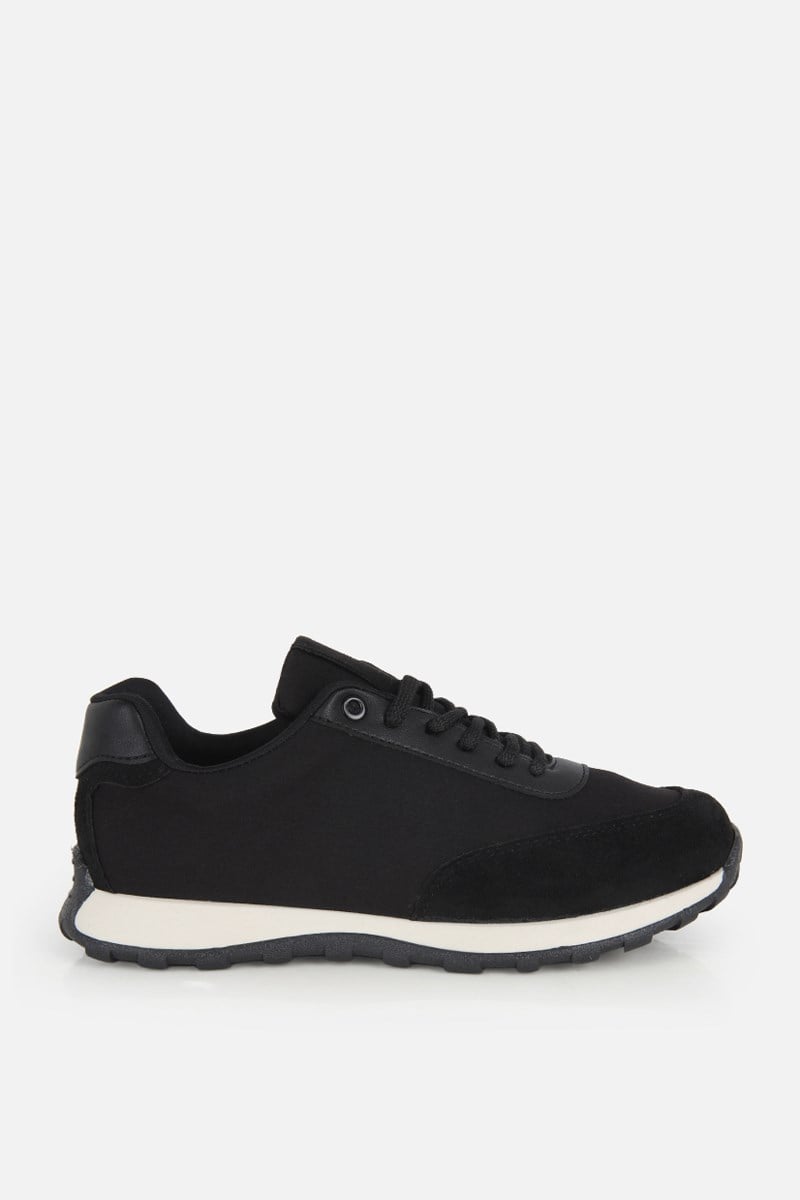 Kadın Siyah Süet Detaylı Bağcıklı Sneaker