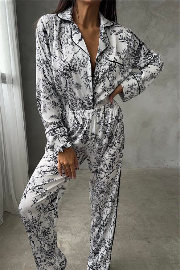Alberi Neri Saten Uzun Pijama Takımı