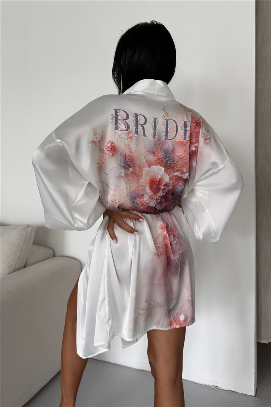 Blossaria Bride Şifon Saten Kimono / Sabahlık