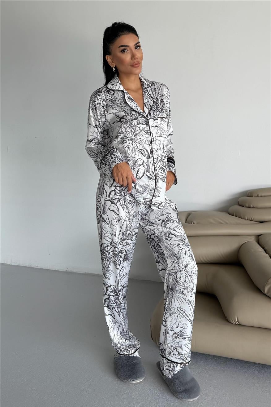 Bosco Ombrato Saten Uzun Pijama Takımı