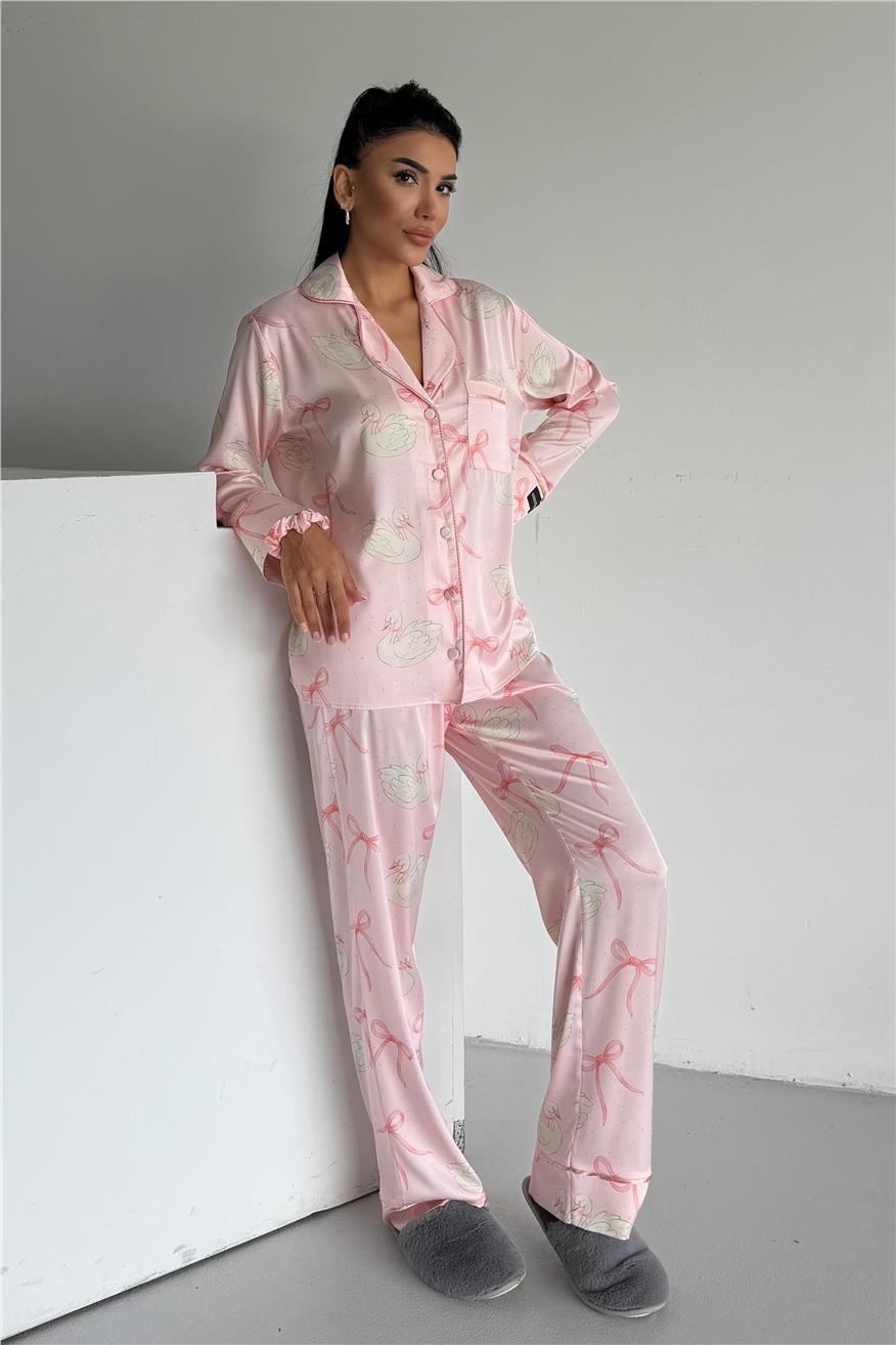Cigno Grazioso Saten Uzun Pijama Takımı