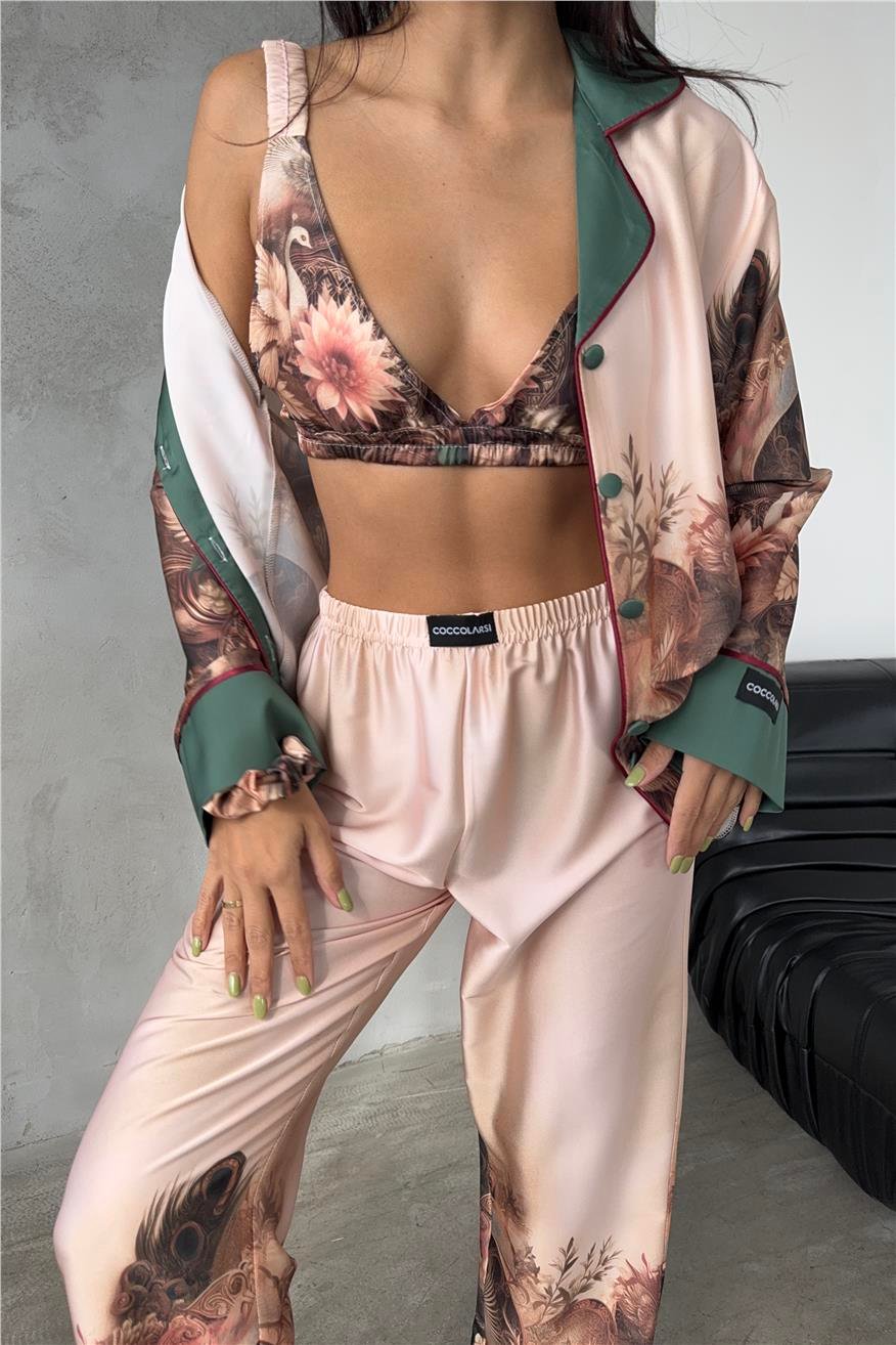 Corso D'acqua Saten Üçlü Pijama Takımı CDK06