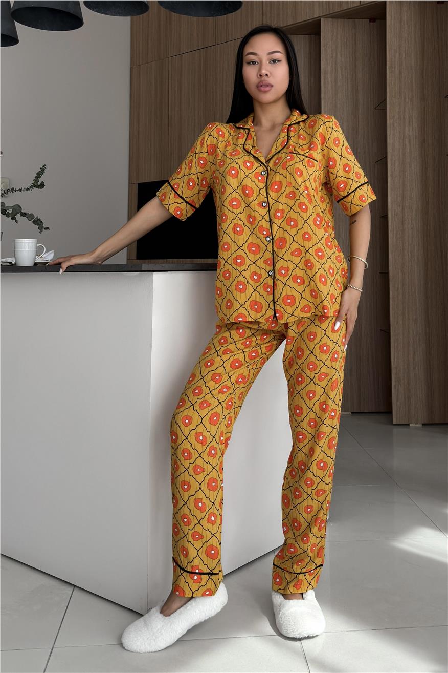 Eco di Giardino Hardal Viskon Kısa Kol Pantolon Pijama Takımı