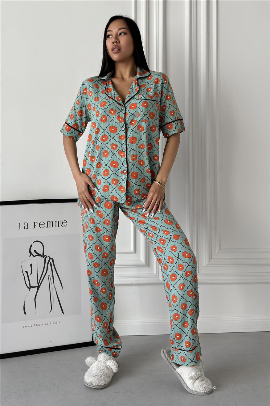 Eco di Giardino Mint Viskon Kısa Kol Pantolon Pijama Takımı