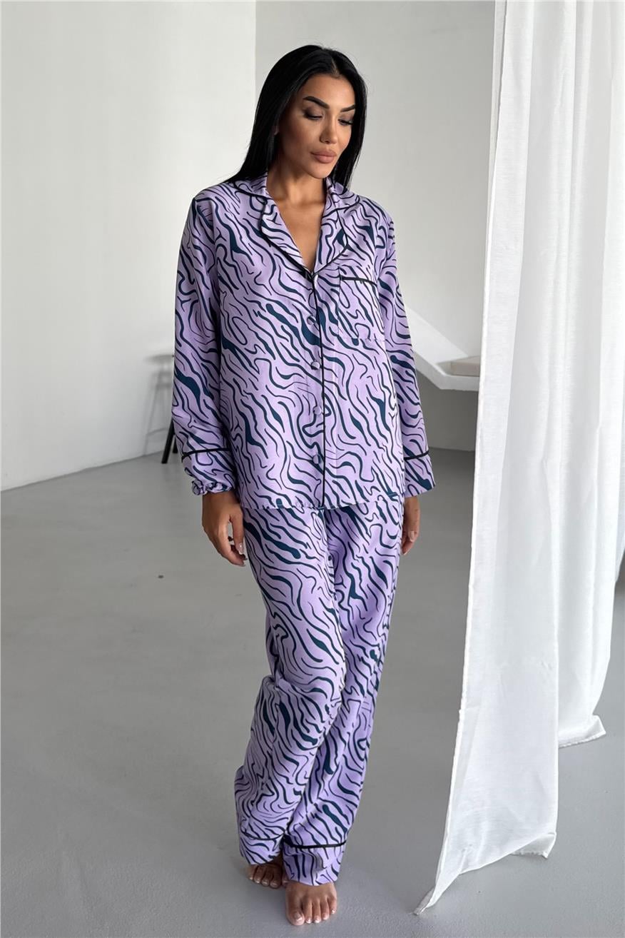 Eleganza Selvaggia Lila Uzun Pijama Takımı