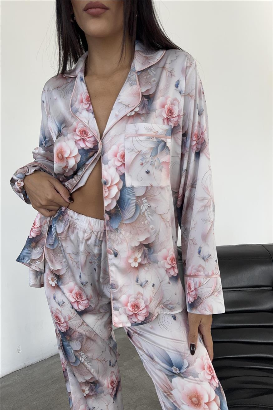 Eleganza Sogno Saten Uzun Pijama Takımı Ccr28