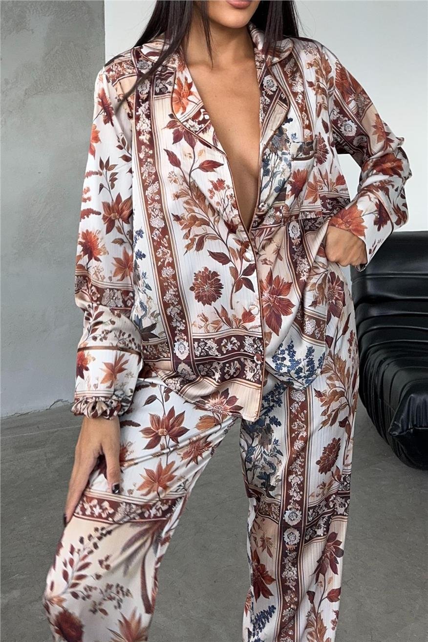 Eleganza Sogno Saten Uzun Pijama Takımı Ccr10