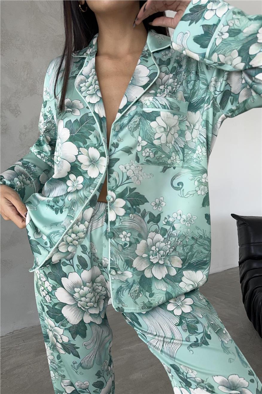 Eleganza Sogno Saten Uzun Pijama Takımı Ccr04