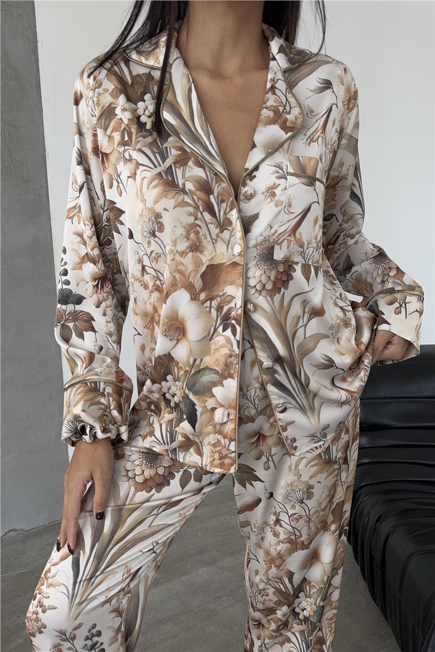 Eleganza Sogno Saten Uzun Pijama Takımı Ccr07