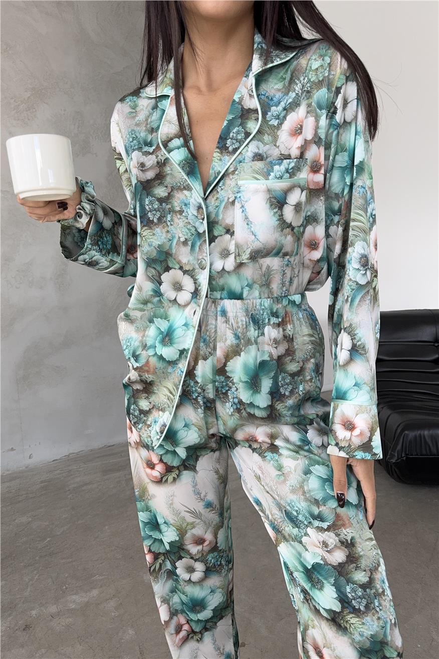 Eleganza Sogno Saten Uzun Pijama Takımı Ccr08