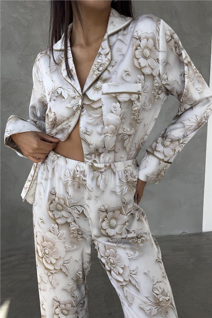 Eleganza Sogno Saten Uzun Pijama Takımı Ccr02