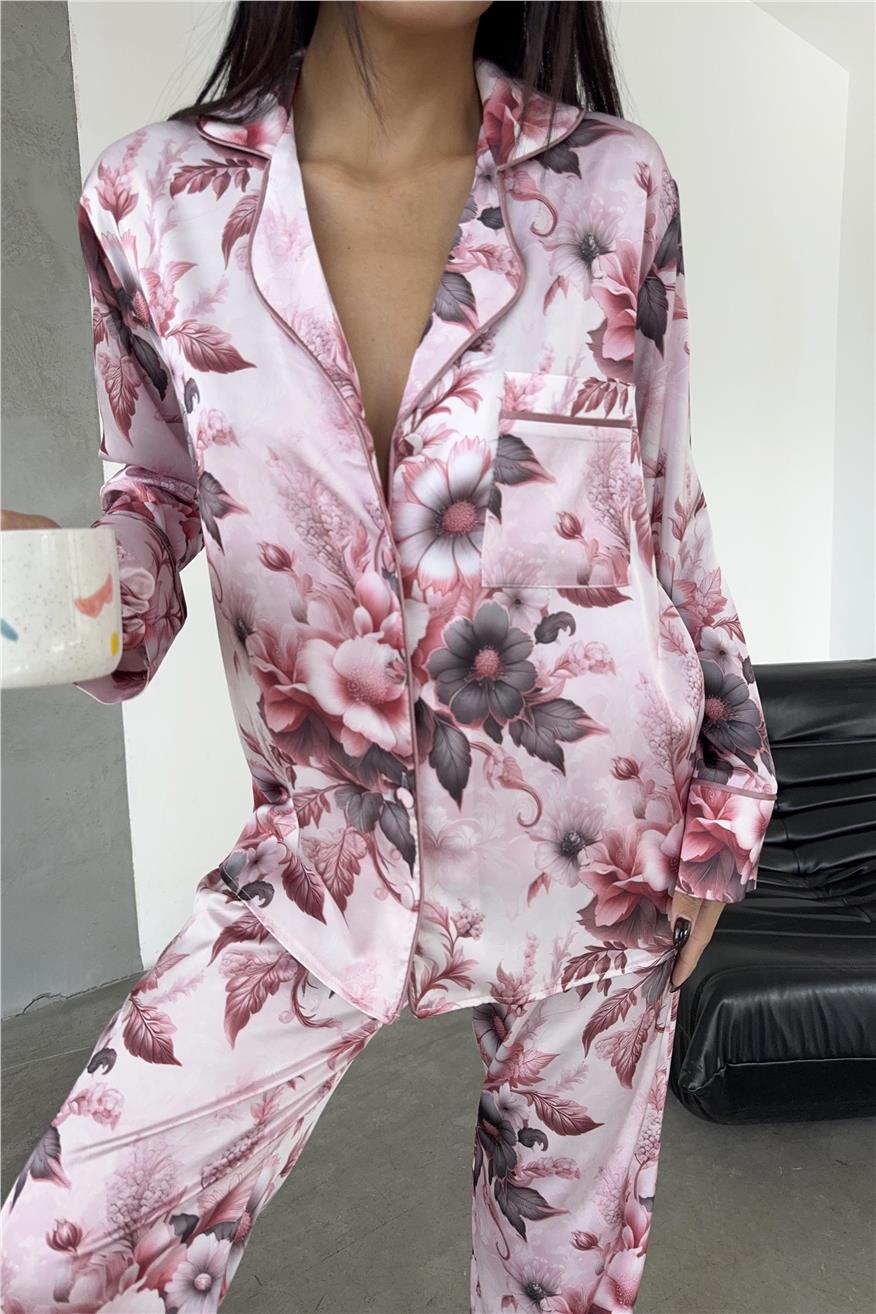 Eleganza Sogno Saten Uzun Pijama Takımı Ccr38