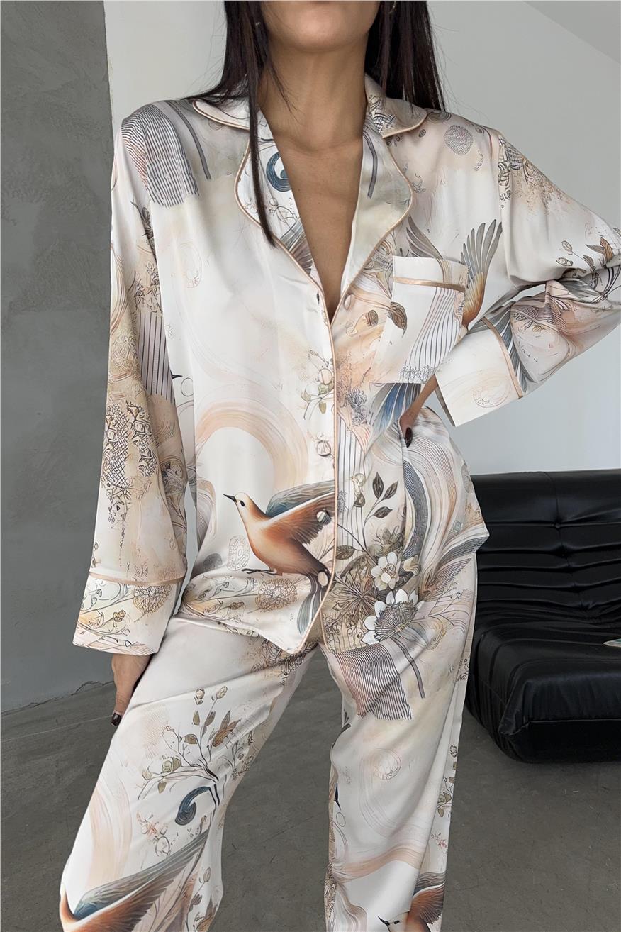 Eleganza Sogno Saten Uzun Pijama Takımı Ccr27