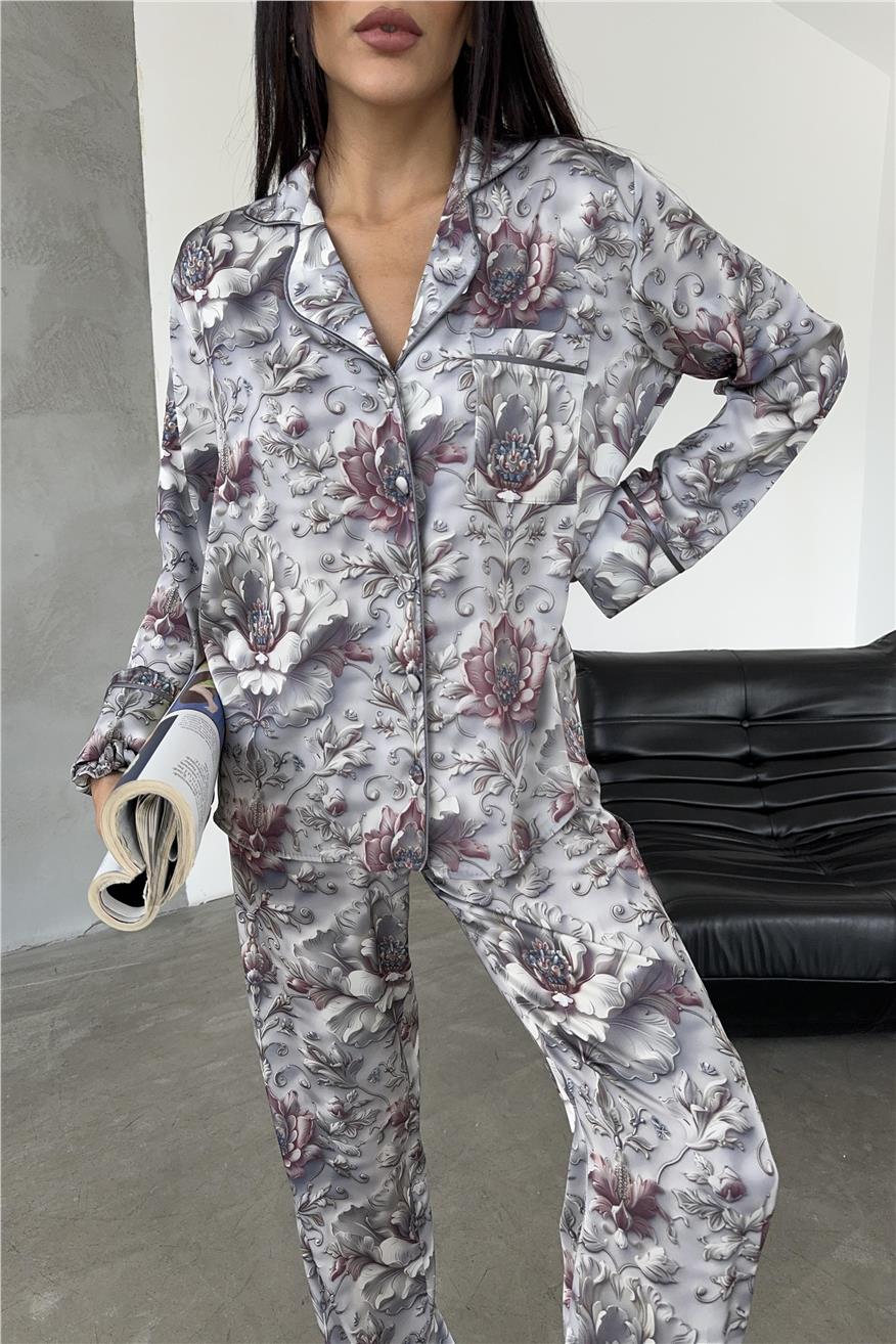 Eleganza Sogno Saten Uzun Pijama Takımı Ccr11