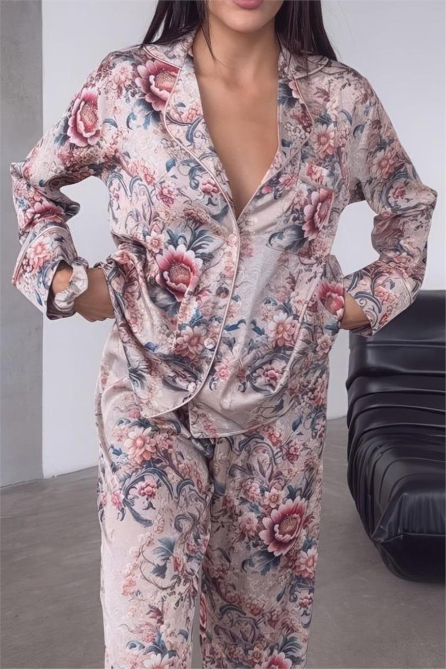 Eleganza Sogno Saten Uzun Pijama Takımı Ccr26