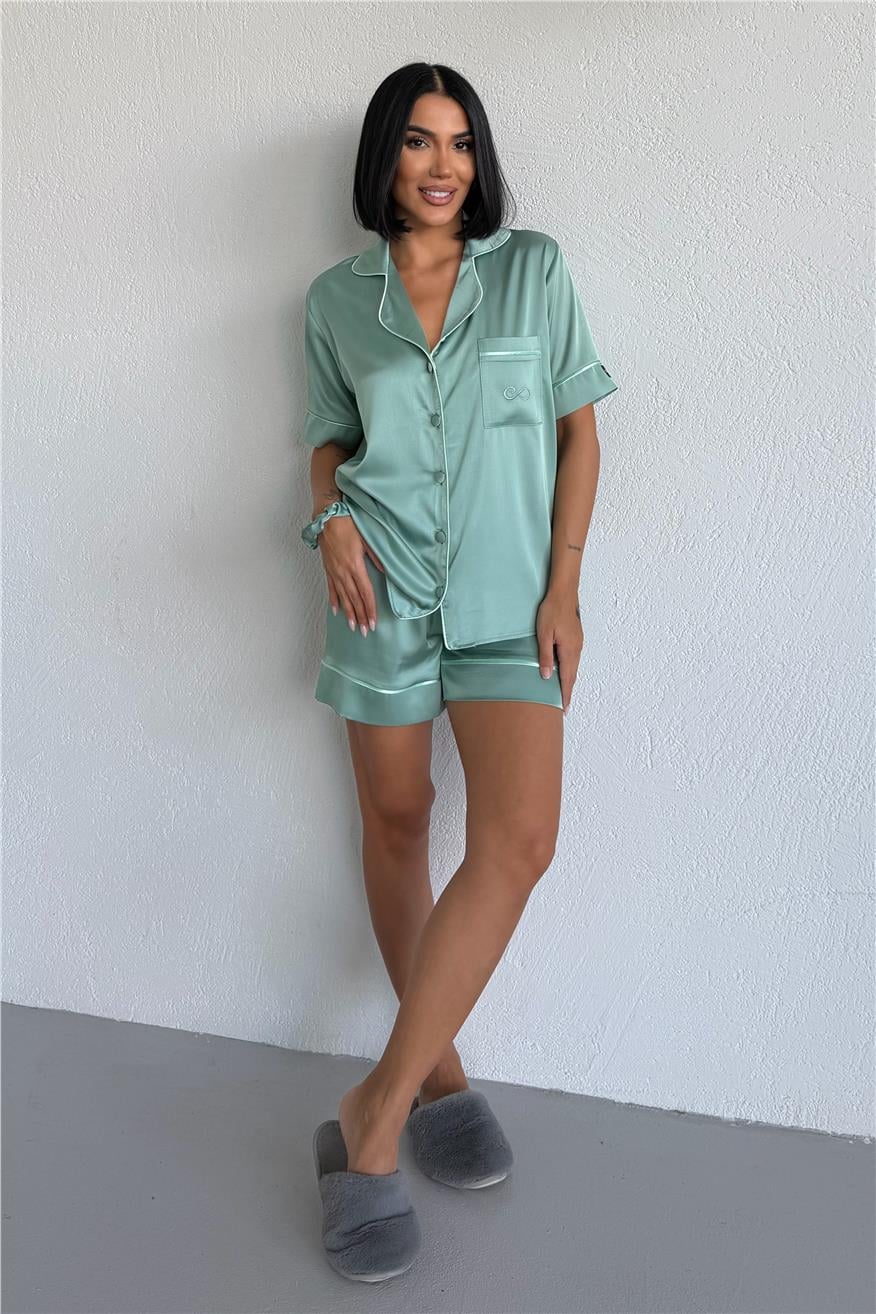 Essenza Notte Su Yeşili Saten Kısa Pijama Takımı