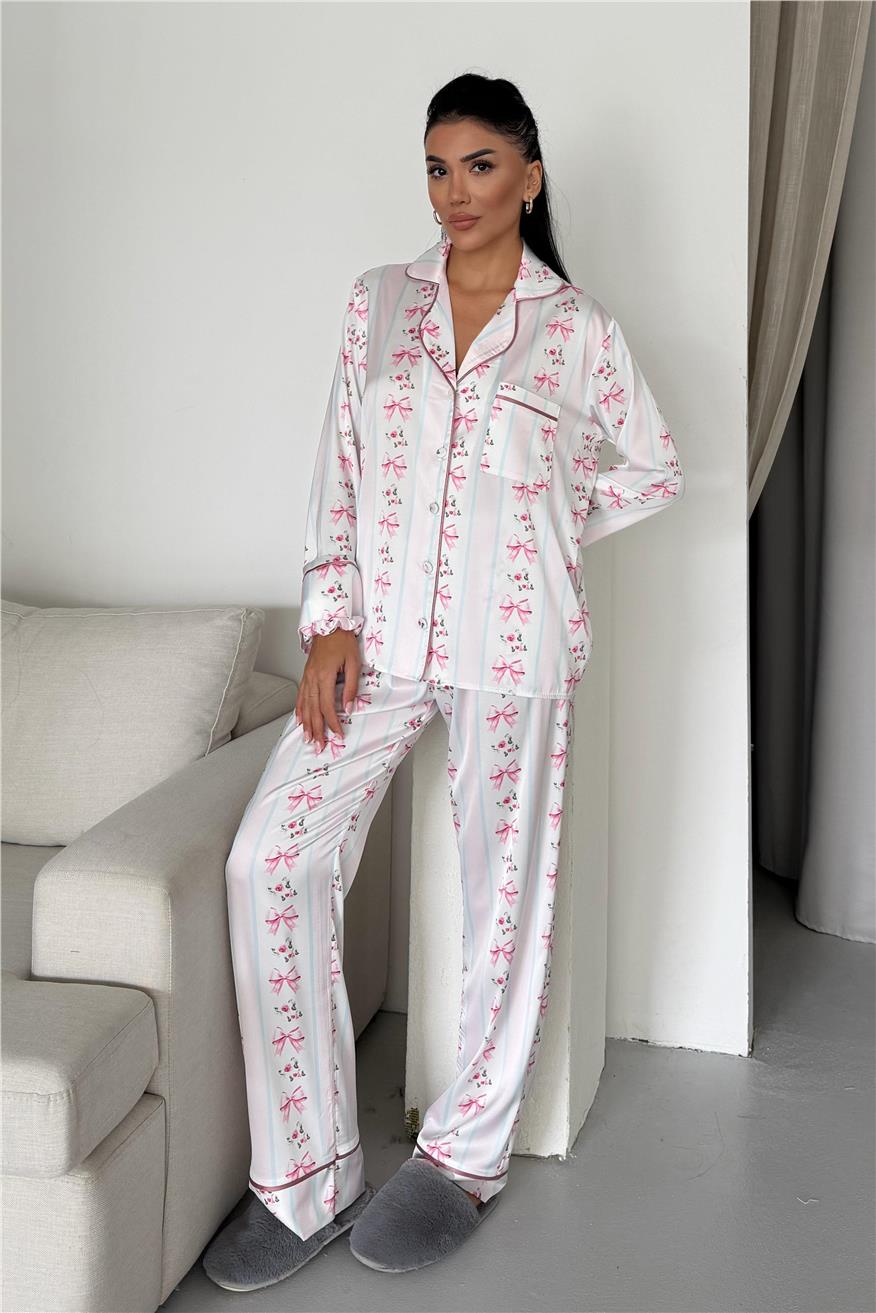 Fiocco Rosa Saten Uzun Pijama Takımı