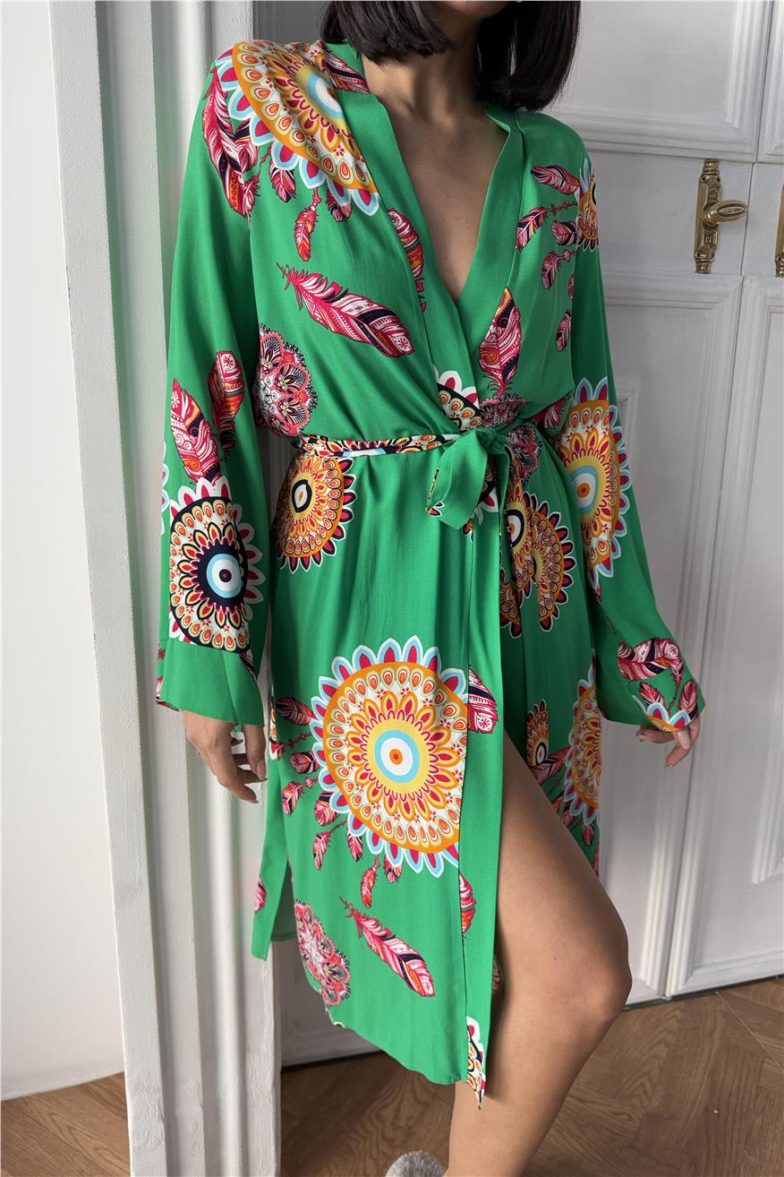 Fiori Come il Sole Yeşil Viskon Kimono/Sabahlık