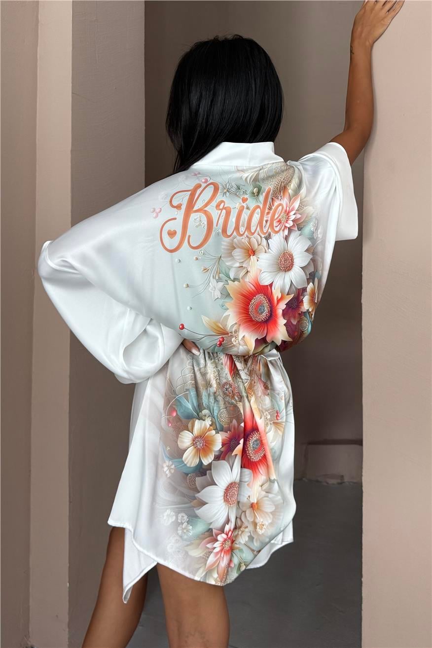 Fiorita Bride Şifon Saten Kimono / Sabahlık