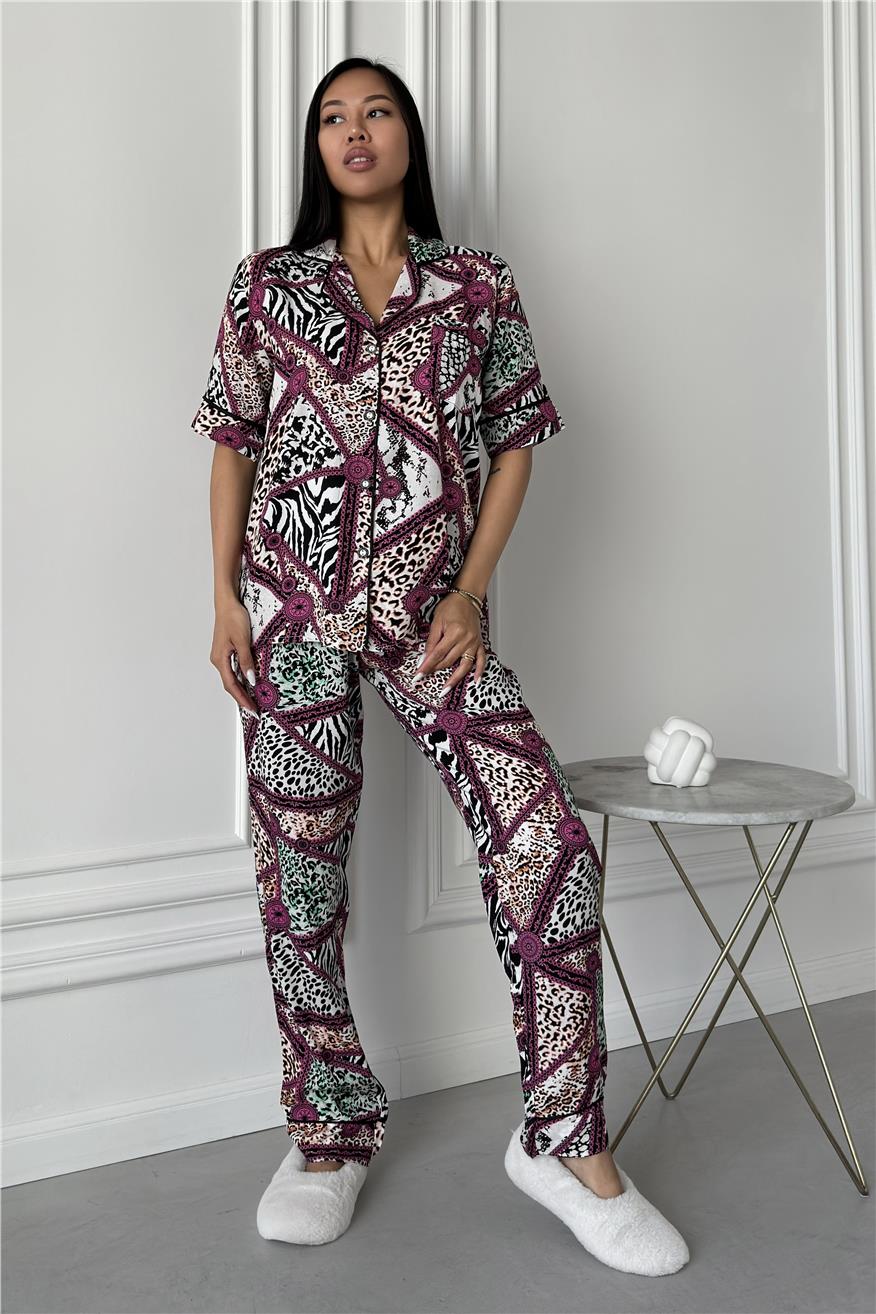 Legami Feroci Fuşya Viskon Kısa Kol Pantolon Pijama Takımı